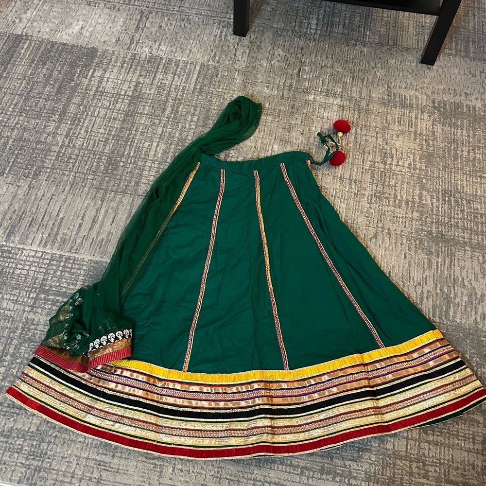 Green Silk lehenga without blouse